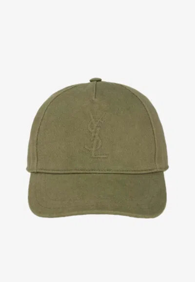 Saint Laurent Debossed Cassandre Cap In Green