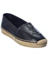 Saint Laurent Logo Leather Espadrilles Flat Shoes Black In Black