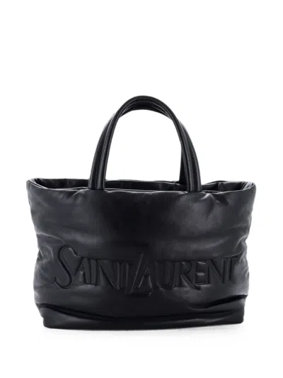 Pre-owned Saint Laurent Debossed Logo Padded Leather Tote Bag In Black