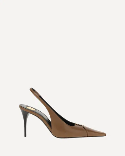 Saint Laurent Leather Babylone Slingback Pumps 90 In Chestnut