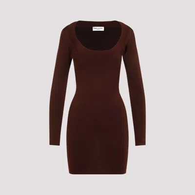 Saint Laurent Mini Dress In Brown