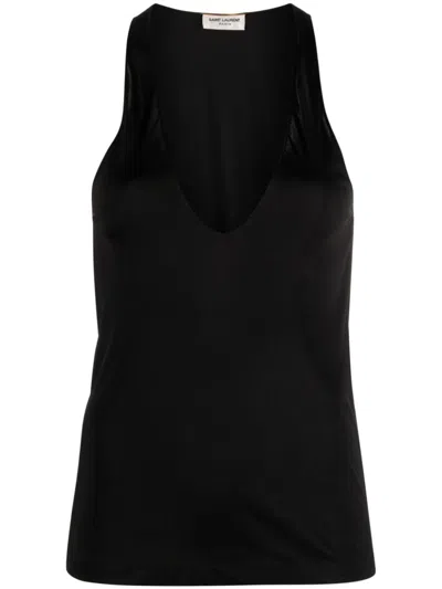 Saint Laurent Black Deep Neckline Jersey Top