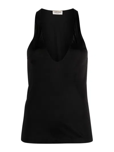 Saint Laurent Deep Neckline Jersey Top In Black