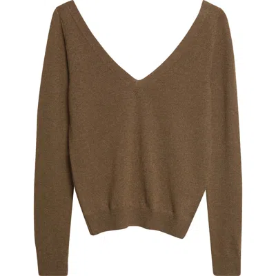 Saint Laurent Deep V-neck Cashmere Sweater In Brown