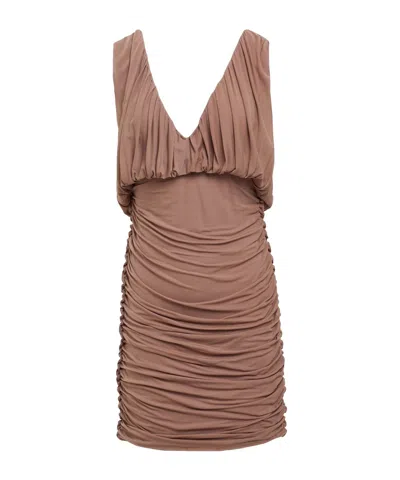 Saint Laurent Deep V Neckline Dress In Brown
