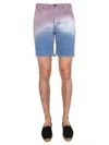 Saint Laurent Degraded Print Bermuda In Blue