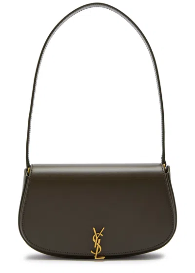 Saint Laurent Demilune Leather Shoulder Bag In Khaki