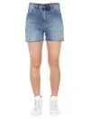 Saint Laurent Studded Denim Shorts In Blue