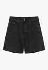 Saint Laurent Loose Black Bermuda Shorts In Denim Women In Black