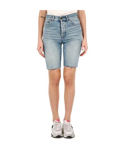 Saint Laurent Denim Bermuda Shorts In Blue