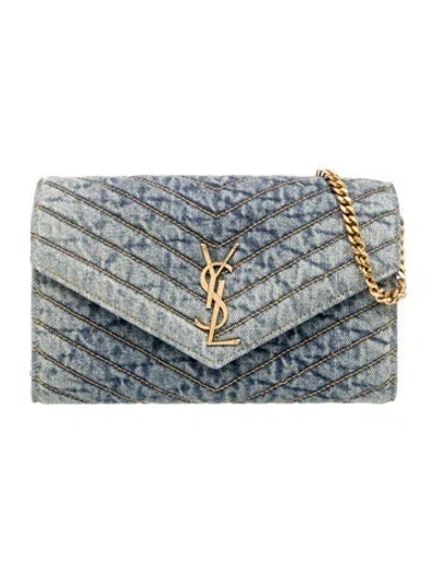 Pre-owned Saint Laurent Denim Chain Wallet In Blue Jeans