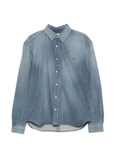 Saint Laurent Denim Cotton Shirt In Blue