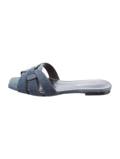 Pre-owned Saint Laurent Denim Cutout Accent Slides In Blue