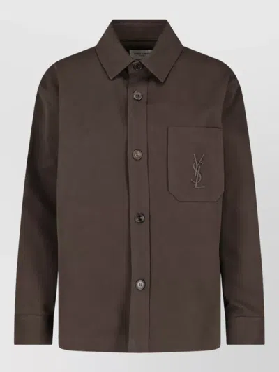 Saint Laurent Denim Fitted Jacket In Brown