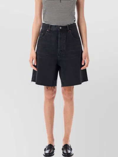 Saint Laurent Denim Frayed Hem Shorts In Black