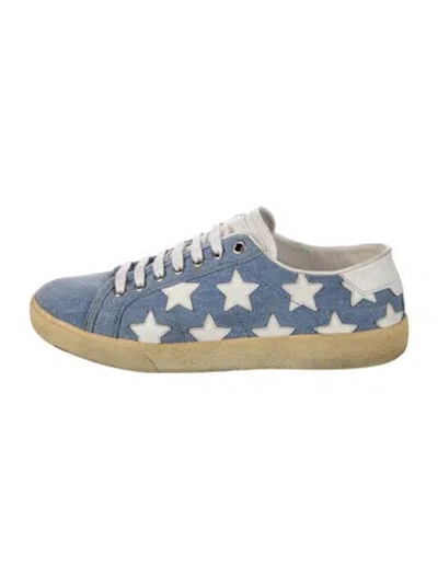 Pre-owned Saint Laurent Denim Graphic Print Sneakers In Blue/white