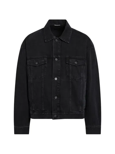 Saint Laurent Leather-trimmed Denim Trucker Jacket In Black