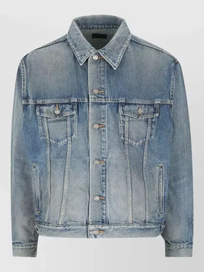 Saint Laurent Denim Jacket Collared Design Front Pockets In Blue
