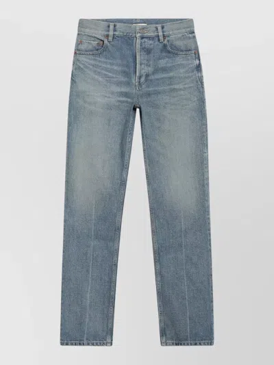 Saint Laurent Denim Jeans Belt Loops Distressed Five Pockets In Blue