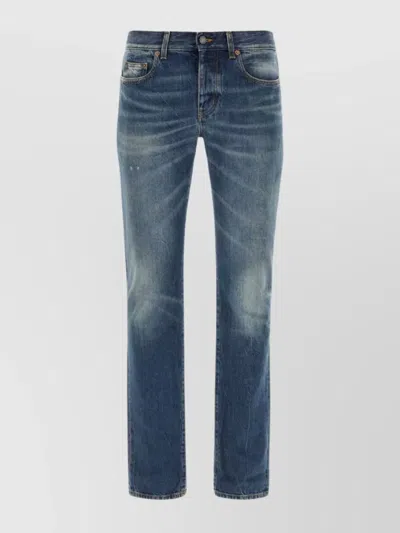 SAINT LAURENT DENIM JEANS WITH BACK POCKETS AND CONTRAST STITCHING