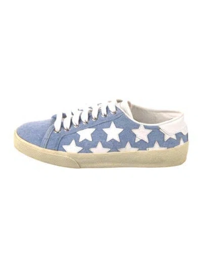 Pre-owned Saint Laurent Denim Leather Trim Embellishment Sneakers In Blue