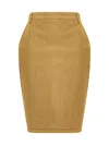 Saint Laurent Rear-slit Cotton Midi Skirt In Brown