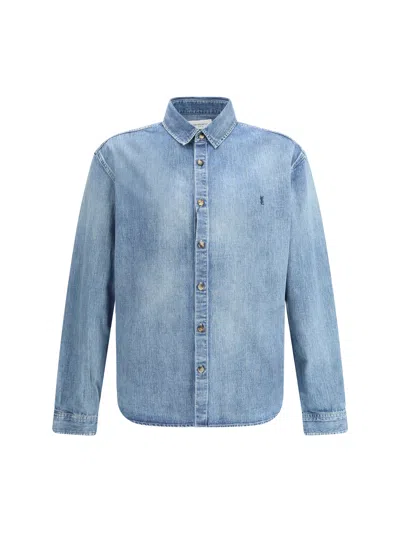 Saint Laurent Cassandre' Blue Cotton Shirt In Multi