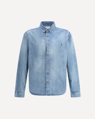 Saint Laurent Cassandre' Blue Cotton Shirt In Multi