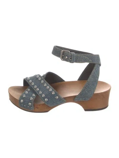 Pre-owned Saint Laurent Denim Studded Accents Sandals In Blue