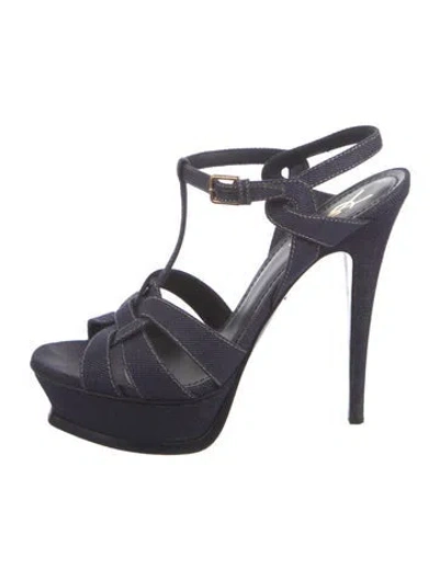 Pre-owned Saint Laurent Denim T-strap Sandals In Blue