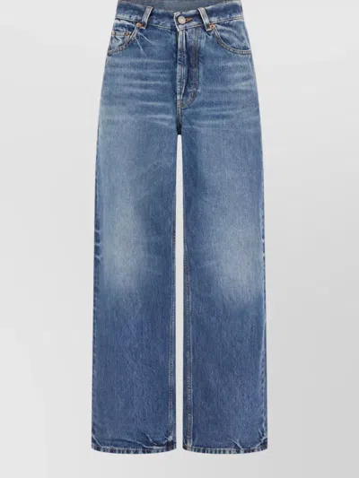 Saint Laurent Denim Wide-leg Trousers In Blue