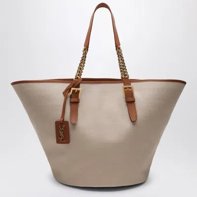 Saint Laurent Desert-coloured Shoulder Bag In Canvas And Leather Women In Brown