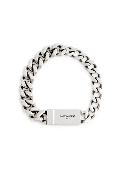 Saint Laurent Designer-engraved Chain Bracelet In Silver