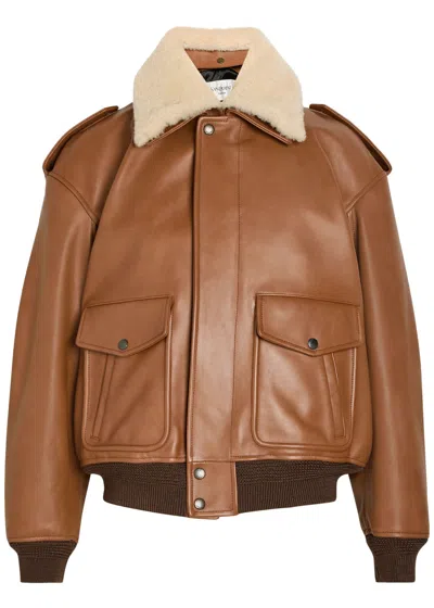 Saint Laurent Detachable-collar Shearling And Leather Jacket In Brown
