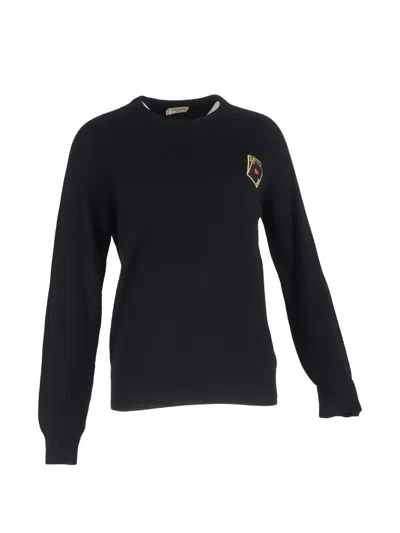 Pre-owned Saint Laurent Detail-embroidered Crew-neck Sweater In Black
