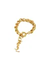 Saint Laurent Detailed-chain Logo-pendant Bracelet In Gold