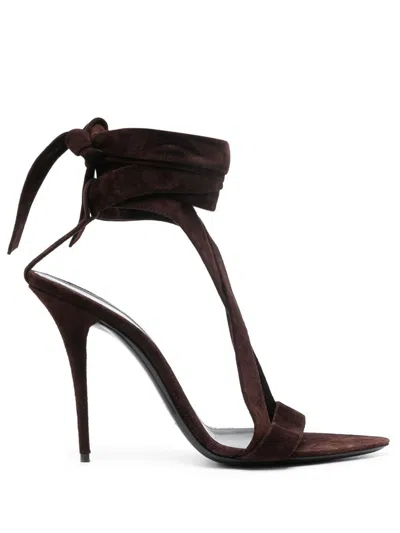 Saint Laurent Deva 105 Leather Sandals In Brown