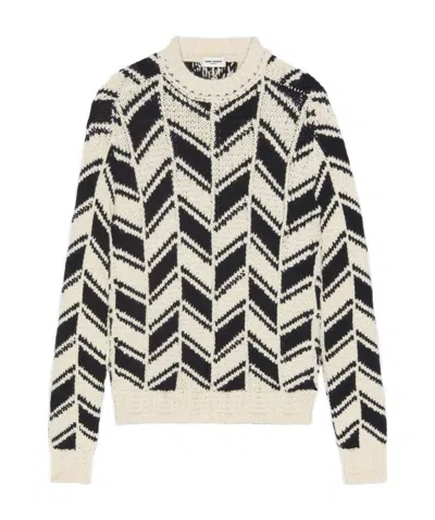 Saint Laurent Diagonal Pattern Crew Neck Jumper In Black