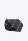Saint Laurent Silk Tie Striped Chain Loop In Black
