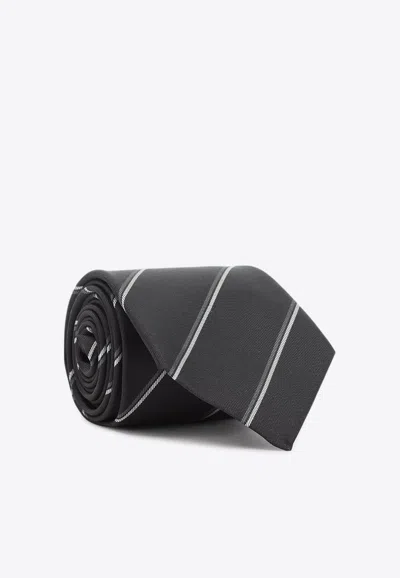 SAINT LAURENT DIAGONAL STRIPED SILK TIE