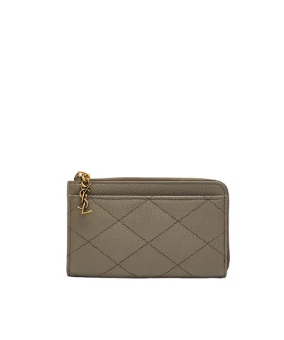 Saint Laurent Diamond Check Wallet In Brown