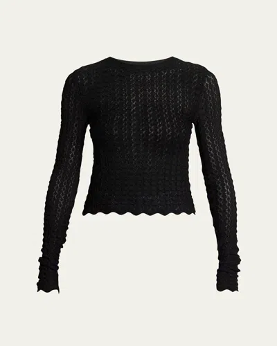 Saint Laurent Diamond Open-knit Long-sleeve Top In Black