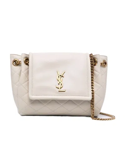Saint Laurent Diamond-quilted Ysl Crossbody Bag In White