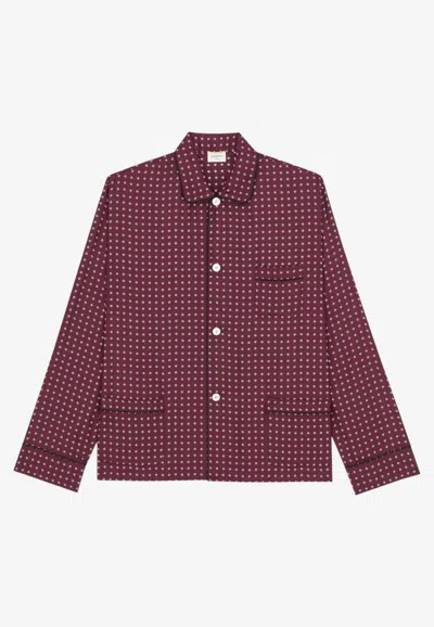 Saint Laurent Diamond Silk Satin Pajama Shirt In Bordeaux