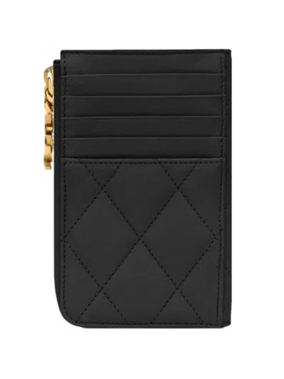 Saint Laurent Diamond-shaped Quilted Zippered Card Holder In Black