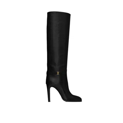 Saint Laurent Diane Almond Toe Boots In Black