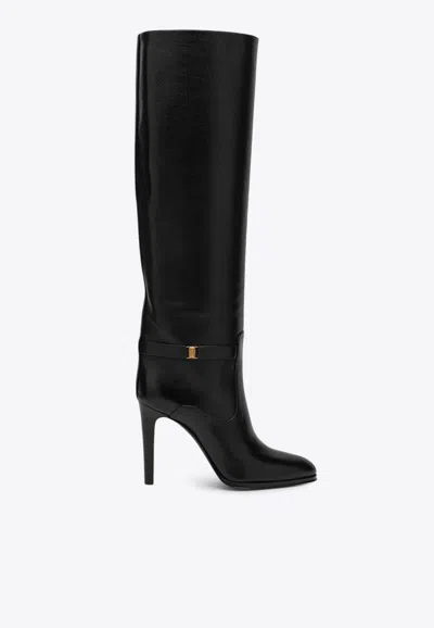 Saint Laurent Diane 100 Grained Leather Knee-high Boots In Black
