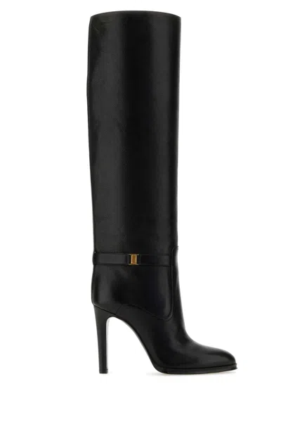 Saint Laurent Diane 100 Grained Leather Knee-high Boots In Black