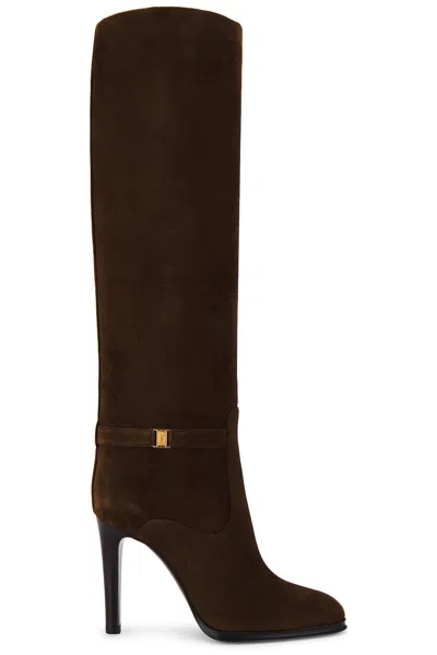 Saint Laurent Dark Brown Suede Diane Boots In Beige O Tan
