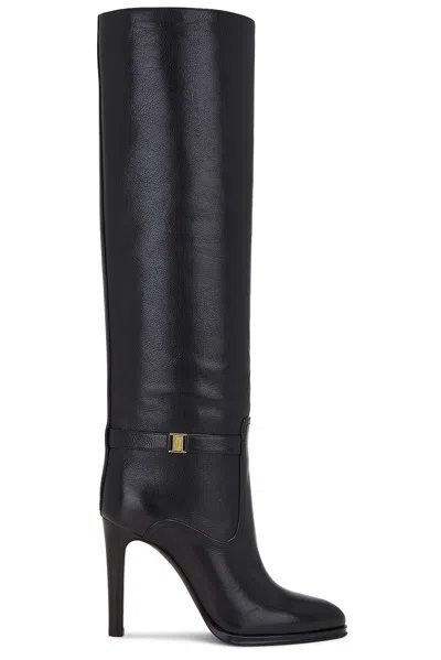 Saint Laurent Diane Logo-embellished Leather Knee Boots In Black